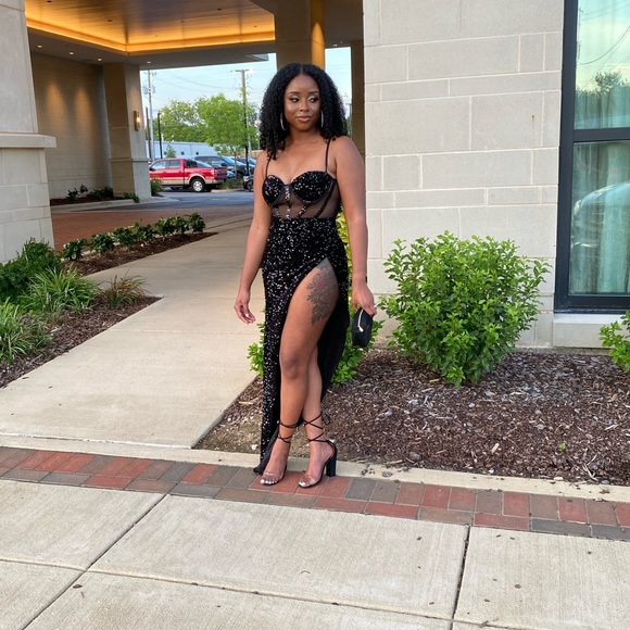 Diva Boutique Black Sequin High Slit Dress - Picture 6 of 12